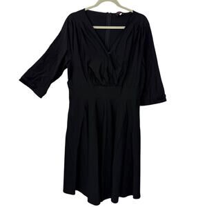 Hanna Nikole 22W Sheath Ponte Dress Black 3/4 Sleeve Faux Wrap Career Party